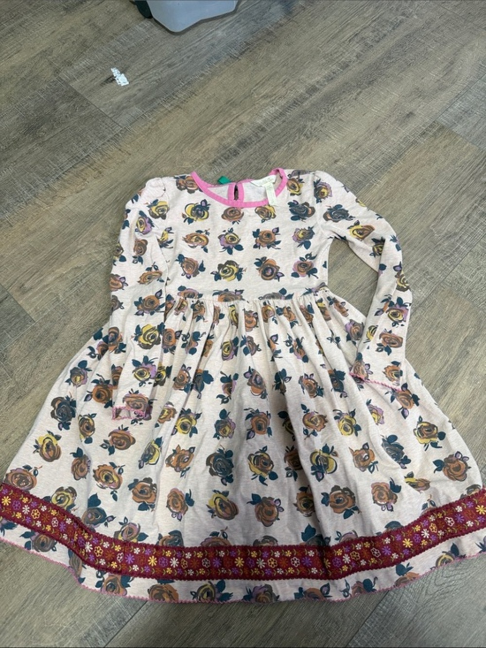 Matilda Jane Cream Floral Long Sleeve Dress with Pink Trim